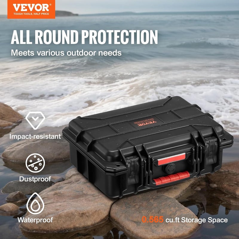 VEVOR Weatherproof Hard Case, Heavy Duty Protective Dry Box Case with Pre-cut Foam, Retractable Pull Handles for Travel, Hunting, Military, Tactical, IP67 Waterproof for Cameras(14.96x11.81x5.51) - Image 2
